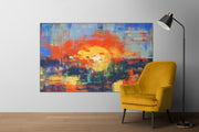 Flaming Sunset In A Big City painting, hand-painted, oil on canvas