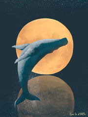 The Whale and The Moon painting, hand-painted, oil on canvas - orange and blue version 