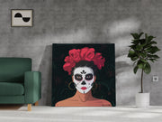 Memento Mori Mexican woman portrait, hand-painted, oil on canvas, wall art, Le d'ARTe