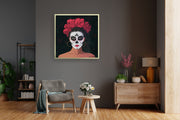 Memento Mori Mexican woman portrait, hand-painted, oil on canvas, living room wall art, Le d'ARTe