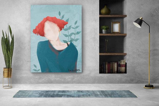 The Fiery Silhouette - Girl Minimalistic Portrait on Canvas, Wall Art | Le d’ARTe
