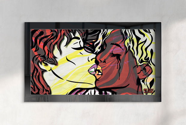 Natural Affection, Girls Kissing Figurative Oil Painting, Pop Art  Style, Oil Painting on Canvas, Modern Wall Art 