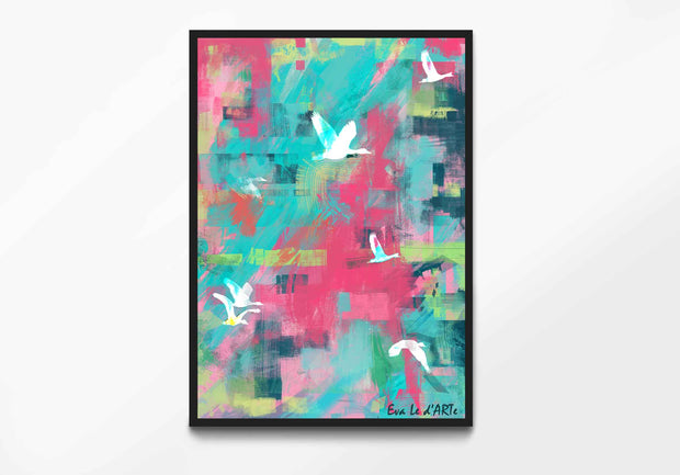 Flying Birds Abstract Oil Painting, Canvas Wall Art, Room Decor | le d’ARTe