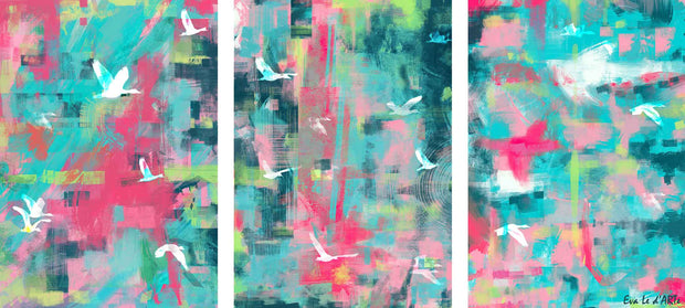 Flying Birds Abstract Oil Painting, Triptych Painting, Canvas Wall Art, Room Decor | le d’ARTe