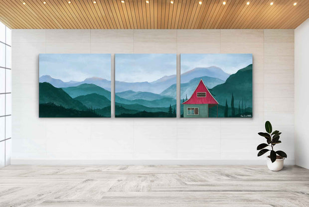 The House In The Mountains Landscape Oil Painting on canvas, Hand-painted Artwork