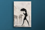 Lady With Umbrella Oil Painting | Black And White Abstract Art | Le d’ARTe