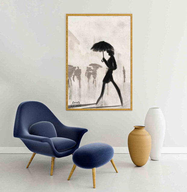 Lady With Umbrella Oil Painting | Black And White Abstract Art | Le d’ARTe
