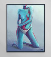Modern Nude Art | Blue Figurative Oil Painting