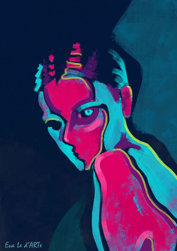 Neon Light Portrait, abstract portrait oil painting | Le d’ARTe