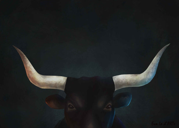 Raging Bull Portrait, realistic oil painting | Le d’ARTe