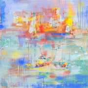 Sailboats painting, hand-painted, oil on canvas