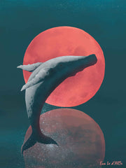 The Whale and The Moon painting, hand-painted, oil on canvas - blue and red version 