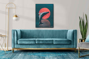 The Whale and The Moon painting, hand-painted, oil on canvas - blue and red version, interior integrated