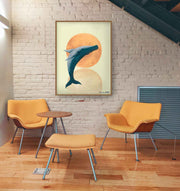 The Whale and The Moon painting, hand-painted, oil on canvas - yellow and orange version, wall art